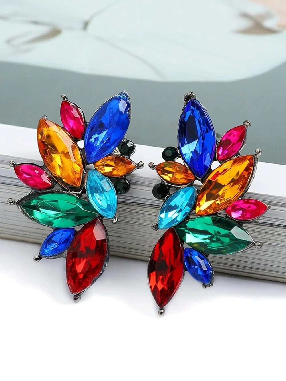 Anthropologie Multicolor Jewel Cluster Earrings - Red Blue Green Pink Gold Aqua